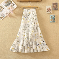 Летняя шифоновая длинная милая юбка, в корейском стиле, цветочный принт, крой «рыбий хвост», А-силуэт
