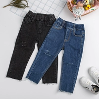 Cô gái jeans 2018 mùa hè mới của Hàn Quốc phiên bản của denim cotton lỗ trong trẻ em lớn stretch Slim hoang dã cắt quần bán quần áo trẻ em