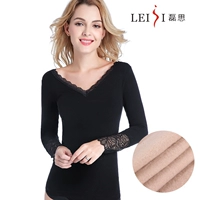 Sợi tre V-cổ ren còng Slim dày và mỏng nhung ấm tops cơ thể đáy của phụ nữ đồ lót cotton mùa thu quần áo áo giữ nhiệt nữ