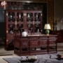 Đồ nội thất gỗ gụ Indonesia màu đen gỗ hồng kết hợp bàn tủ sách Trung Quốc chạm khắc lá rộng Dalbergia Taipan bàn viết - Bộ đồ nội thất tủ trang trí phòng khách