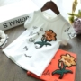 2018 mùa hè mới cô gái Hàn Quốc T-Shirt thời trang đơn giản màu rắn lily in ấn thư vòng cổ áo thun ngắn tay áo áo thun cho bé