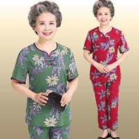 Phụ nữ trung niên của bông lụa phù hợp với mùa hè old-fashioned ngắn tay bà già 60-70 bà ngoại nạp bông hai mảnh áo vest nữ trung niên