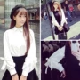 2018 phiên bản Hàn Quốc của mùa thu mới nơ đèn lồng tay áo sơ mi trắng dài tay nữ hoang dã nữ sinh viên váy nữ thủy triều mẫu áo sơ mi lụa nữ đẹp