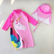 Áo tắm trẻ em nữ in hình người mẫu kỳ lân cô gái mùa xuân nóng bỏng em bé kem chống nắng em bé áo tắm liền tay dài - Bộ đồ bơi của Kid