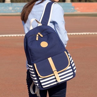 高中初中学生校园韩版大容量帆布双肩书包