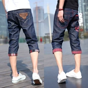 Thanh niên thể thao và giải trí mùa thu quần short học sinh nam bảy rưỡi quần 7 điểm quần jeans lỏng lẻo