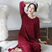 Đồ ngủ mùa thu và mùa đông của phụ nữ Hàn Quốc chenille thường mặc váy ngủ dài tay cho nữ có thể mặc đồ dài - Đêm đầm