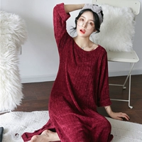 Đồ ngủ mùa thu và mùa đông của phụ nữ Hàn Quốc chenille thường mặc váy ngủ dài tay cho nữ có thể mặc đồ dài - Đêm đầm váy ngủ 2 dây