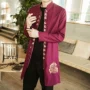 Tang phù hợp với quốc phục đồng tiền khóa thêu lớn áo dài Hanfu nam retro áo khoác gió dài áo khoác nam đồ bộ vải đũi