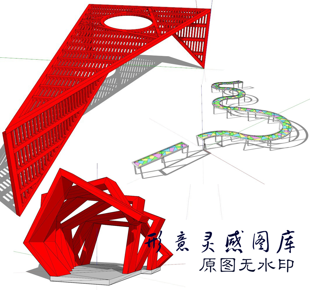 T1765现代异形创意特色中式波浪形廊架彩色玻璃廊架草图大...-1