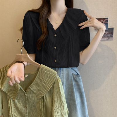 taobao agent Doll, summer sexy T-shirt, retro top, for plus size ladies, French retro style, fitted