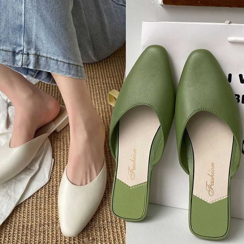2020 ใหม่ รองเท้าแตะปลายแหลมสุภาพสตรีสไตล์เกาหลี รองเท้าแตะครึ่งหัว