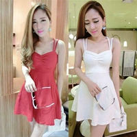 Sexy hộp đêm công chúa váy công chúa không tay dây đeo váy mùa hè ngực thấp dễ thương fluffy một từ váy ngắn dây - A-Line Váy đầm xòe