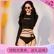 Bộ đồ tắm mùa xuân nóng bỏng cho nữ cảm giác Hàn Quốc mới chống nắng dài tay áo cao cổ áo xẻ cơ thể che bụng bikini bikini mảnh mai - Bộ đồ bơi hai mảnh