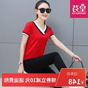 Thương hiệu cao cấp chạy bộ thể thao phù hợp với nữ mùa hè thời trang nữ V-cổ slim quần áo thể thao giải trí mùa hè - Thể thao sau