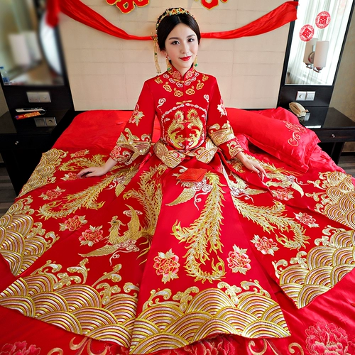 Свадебное платье для невесты, традиционный свадебный наряд Сюхэ, дракон и феникс