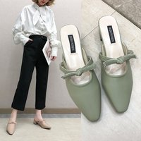 Giày đế dày có quai nữ có nơ cổ Tiên Muller 2019 xuân mới thời trang Hàn Quốc đeo Baotou kéo