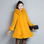 Mùa thu và mùa đông mới lông cáo lông cổ áo len nữ 2019 Phiên bản Hàn Quốc của chiếc áo khoác len dài chữ A - Áo Hàn Quốc