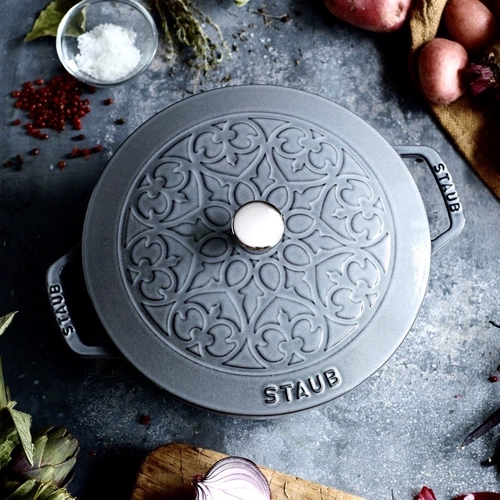 Стауб Эмалевая листовая горшка для горшки Графит Графит серой резной горшок темно -синий 24 -го 24 -мама 16 резной графитовой пепел