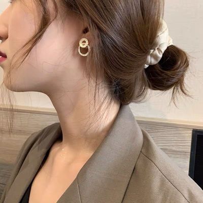 超闪镶钻双圆圈气质少女心耳环百搭高级感耳环简约百搭清新耳钉