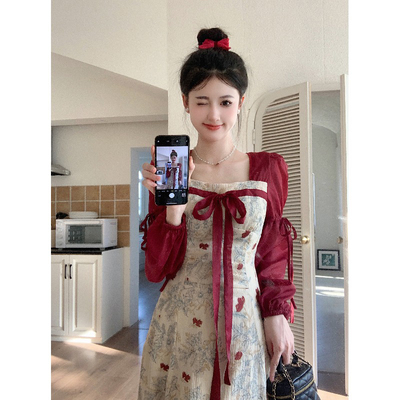 taobao agent Autumn dress with sleeves, plus size, Chinese style, long sleeve, fitted, flowered