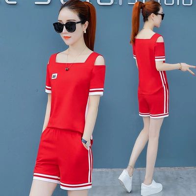 ZZ13含棉 运动套装女夏2020新款宽松短袖短裤两件套跑步服休闲套