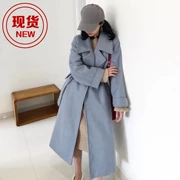 Áo len lông cừu hai mặt màu xanh khói đầy đủ nữ 2018 thu đông 2018 phiên bản Hàn Quốc mới của áo khoác len ren dài tay thủ công