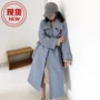 Áo len lông cừu hai mặt màu xanh khói đầy đủ nữ 2018 thu đông 2018 phiên bản Hàn Quốc mới của áo khoác len ren dài tay thủ công áo bomber nữ