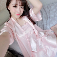 Милая шелковая летняя сексуальная пижама, банный халат для принцессы, комплект, домашняя одежда, в корейском стиле, эффект подтяжки