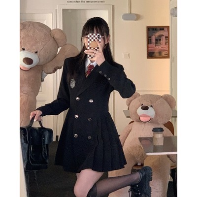 taobao agent Black dress, classic suit jacket, plus size, V-neckline, french style, bright catchy style