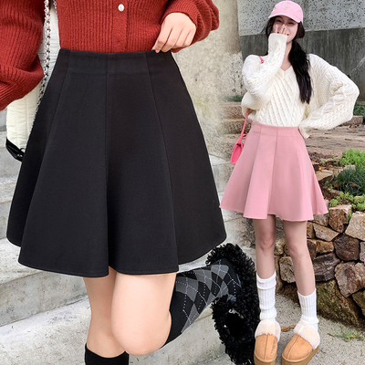 taobao agent Black woolen autumn pleated skirt, mini-skirt, plus size, A-line