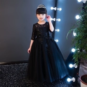 Trẻ em ăn mặc công chúa màu đen váy cô gái lông mịn mô hình catwalk piano trang phục violin hiển thị mùa thu và mùa đông