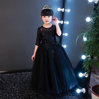 Trẻ em ăn mặc công chúa màu đen váy cô gái lông mịn mô hình catwalk piano trang phục violin hiển thị mùa thu và mùa đông váy đầm xuân hè đẹp cho bé gái