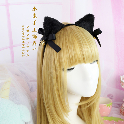 taobao agent Little Ghost Original Bell Cat Ear Hoop Cat Cat Cat Plush Lolita hand -made bow hair hoop Girlspoly