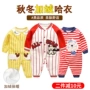 Baby cộng nhung jumpsuit nhung ấm áp nam nữ mùa thu đông 0-6 tháng cotton 3 dày ấm áp quần áo ấm romper body giả vest cộc tay bé trai