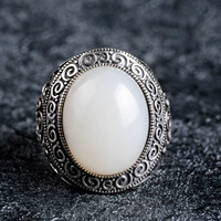 Натуральное кольцо из белого нефрита из округа Хотан, ретро драгоценный камень для кольца