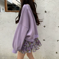 Осенняя сиреневая толстовка, юбка для школьников, в корейском стиле, цветочный принт