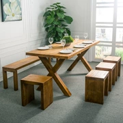 Bàn ăn kết hợp 4 - 6 người kết hợp gỗ nguyên khối Tất cả các bàn ghế hình chữ X hiện đại và đơn giản - Đồ gỗ ngoài trời