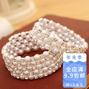 Trang sức Hàn Quốc Thời trang Hàn Quốc nhiều lớp ngọc trai kim cương uốn lượn vòng tay xoắn ốc Hàn Quốc rộng vòng tay nữ