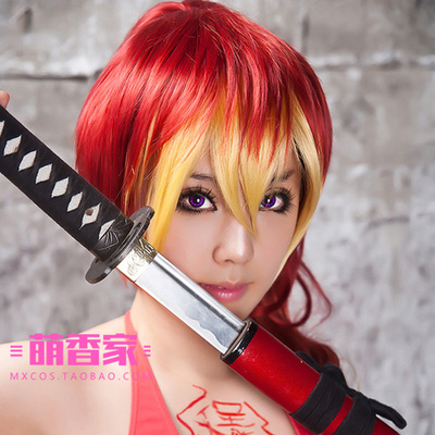 taobao agent Mengxiang Jiaqing's Exorcist Fog Cos Cos red gradient yellow wig body+single ponytail spot