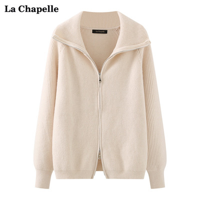 taobao agent La Chapeelle Autumn new double zipper collar knitted cardigan loose and thick lazy jacket