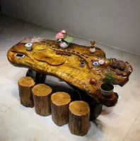 Bộ ấm trà bằng gỗ rắn Jinsi Nanmu gốc khắc bàn trà nhà ban công Kung Fu bộ trà gốc cây trà Haigen khắc bàn cà phê - Các món ăn khao khát gốc 	bàn ghế gốc cây cà phê