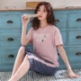 Bộ đồ ngủ bằng vải cotton cho nữ mùa hè tay ngắn cạp cao Phiên bản Hàn Quốc của các quý cô nhỏ có thể mặc giản dị phục vụ tại nhà phù hợp với phụ nữ - Pyjama đồ nam