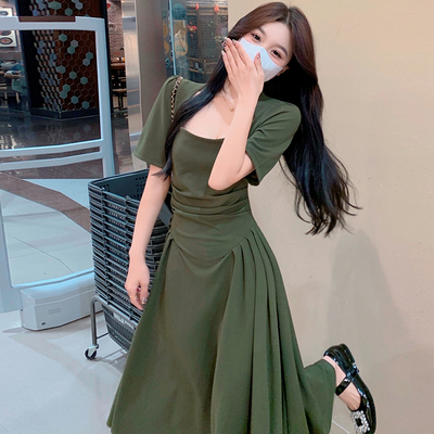 taobao agent Dress, summer clothing, fitted brace, skirt, french style, plus size, 2023 collection, city style, bright catchy style, high-quality style, square neckline