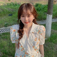 Летняя сексуальная короткая милая рубашка, сезон 2021, в корейском стиле, V-образный вырез, короткий рукав