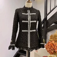 Hương thơm nhỏ nhấn màu sáng lụa dệt Slim dài tay ngắn nữ áo len tính khí dày áo tweed mùa thu - Áo khoác ngắn áo khoác thun nữ