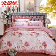 Nhung Bắc Cực đám cưới mục vụ bốn mảnh cotton jacquard Hàn Quốc giường cưới 4 mảnh đặt giường bông đỏ - Bộ đồ giường bốn mảnh