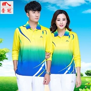 Bộ đồ thể thao nam và nữ Jiamusi Square Dance Jinguan Xuân Thu Thu mới Thu lớn màu đỏ dài tay áo thun trắng - Thể thao sau