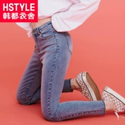 Handu quần áo nhà 2019 xuân mới của phụ nữ mảnh mai cơ thể thon gọn quần dài bút chì kéo dài quần jeans thô - Quần jean
