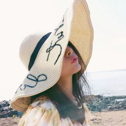 Модные большые блестки для ногтей с буквами, пляжная солнцезащитная шляпа, городской стиль, защита от солнца